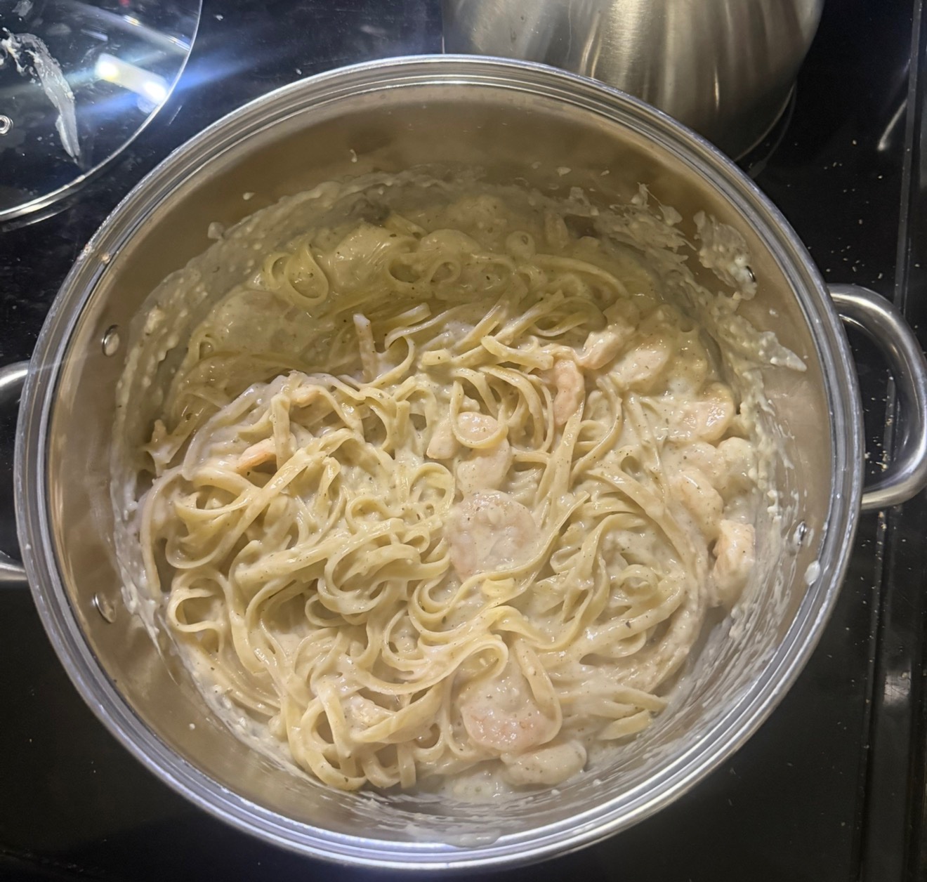Cajun shrimp fettuccine in garlic Parmesan cream sauce