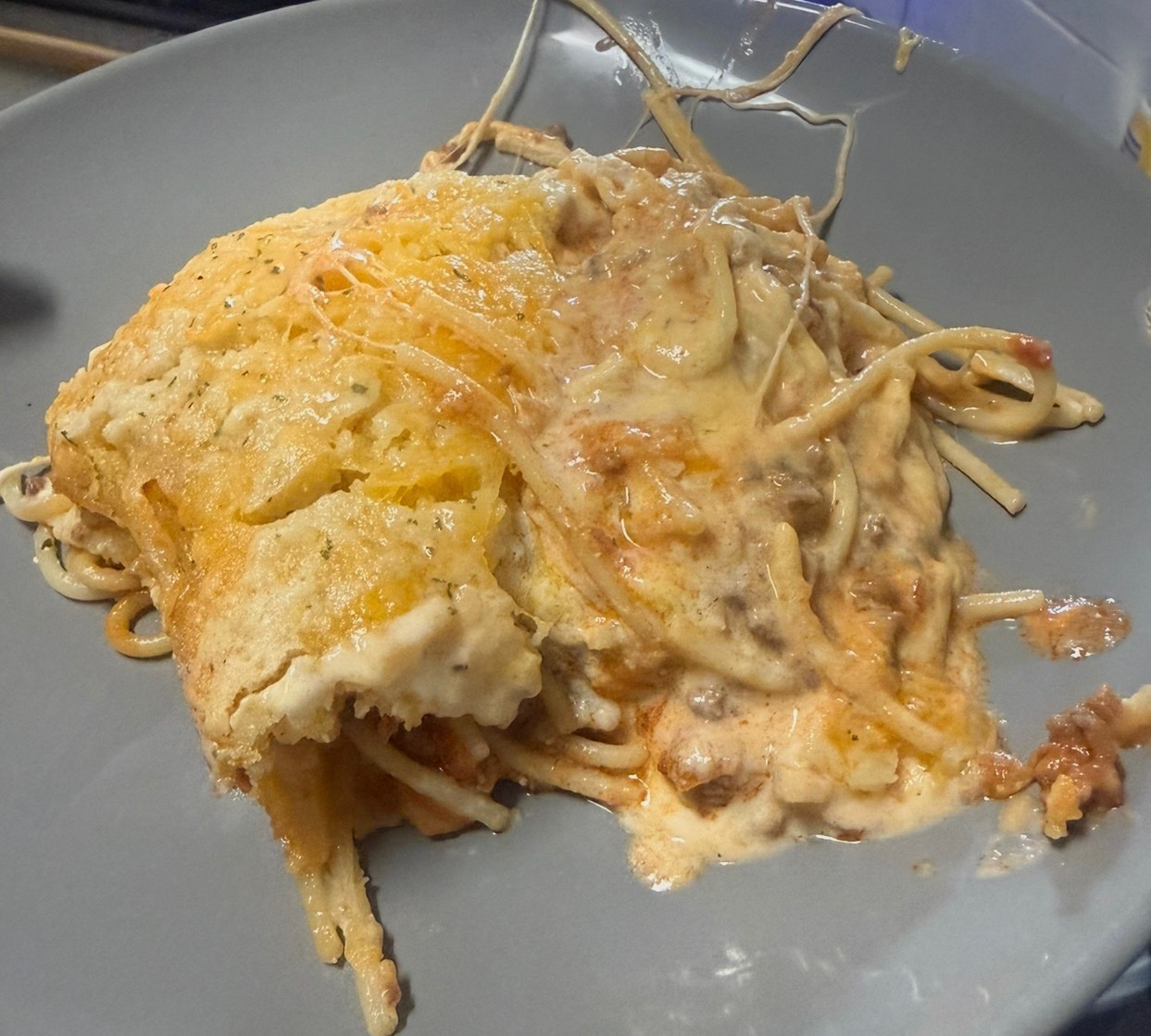 Cheddar Bay Spaghetti Casserole plated portion