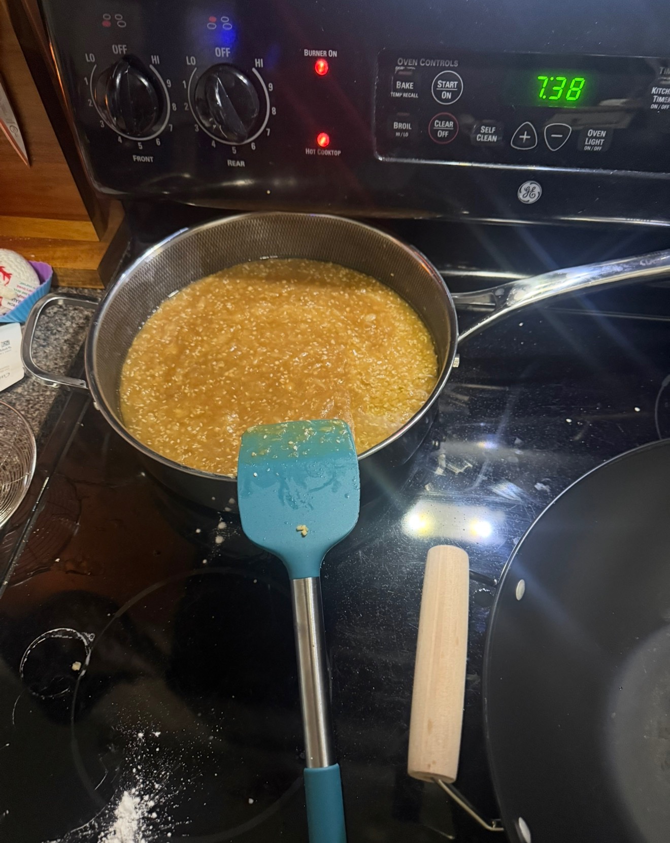 Sesame sauce simmering in a pot